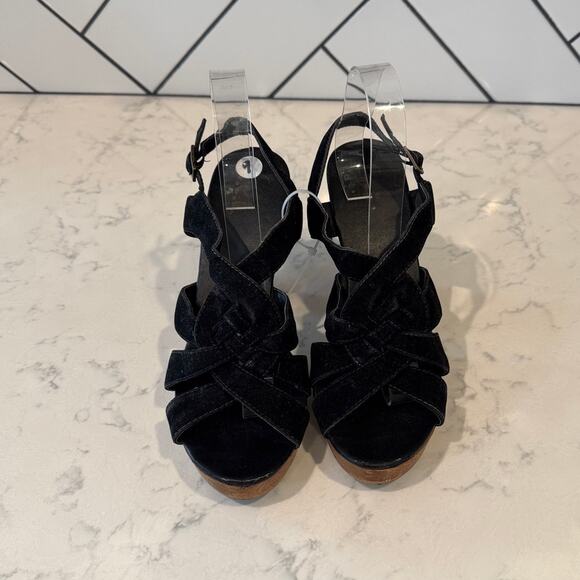 l.e.i. Black Faux suede sandals heels 90s Y2K size 9 it girl bohemian neutral - Picture 4 of 11